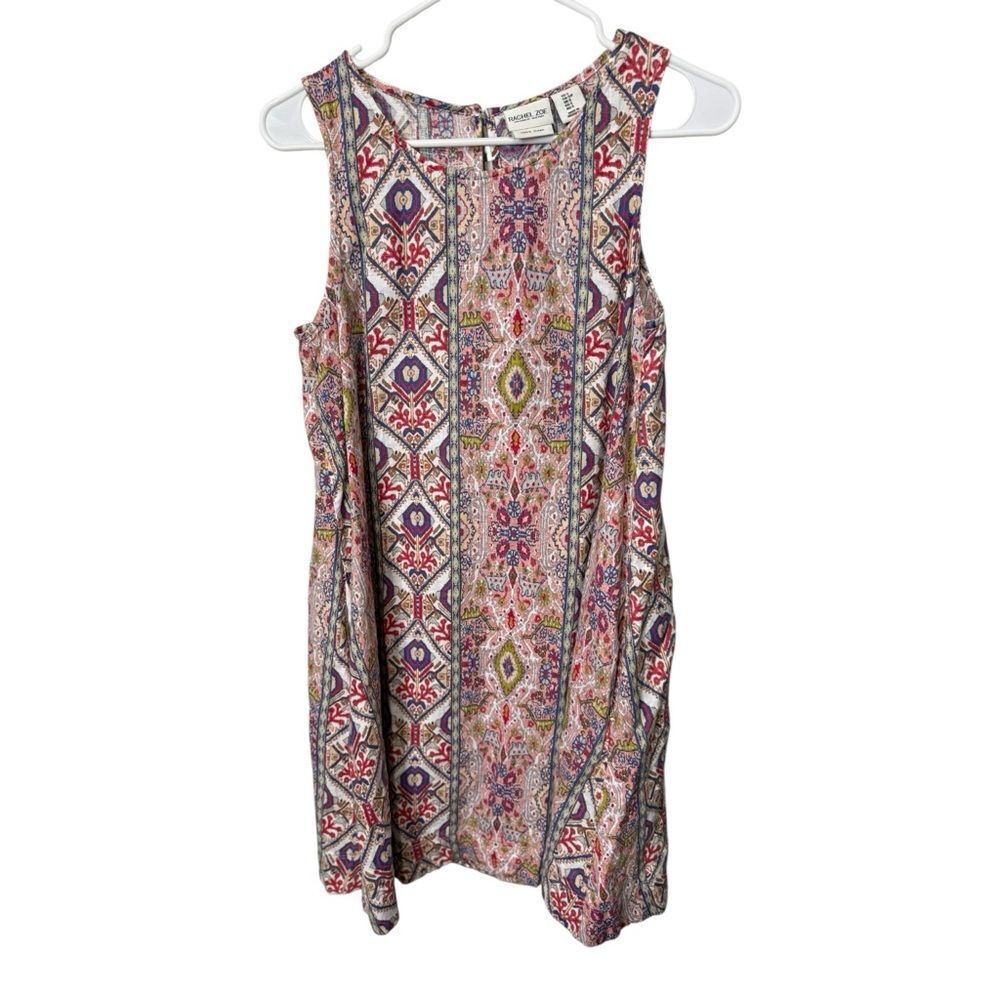 Rachel Zoe 100% Linen Printed Sleeveless Shift Dress Size Small Boho Aztec